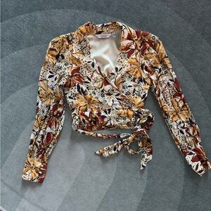 Floral long sleeve wrap around crop top